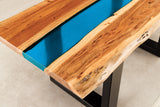 Couchtisch LIQUID 110cm Akazienholz blau Epoxidstreifen
