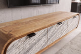 TV-Board ORGANIC 160cm hanging acacia wood natural w/ stone look front