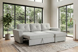 Sofa bed APARTMENT 245cm 3-seater w/ ottoman and storage space textured fabric beige