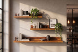 Wall shelf MAKASSAR 110cm sheesham wood natural stone finish w/ back panel