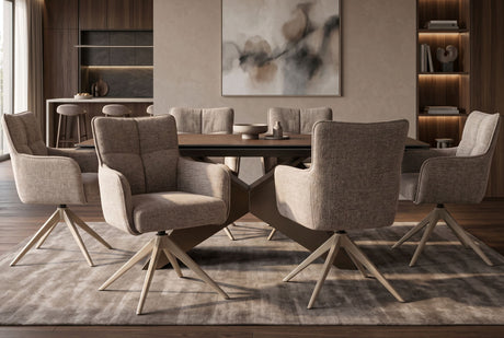 Swivel chair LUGANO 360° auto-return w/ armrests 150 kg load capacity chenille tweed taupe