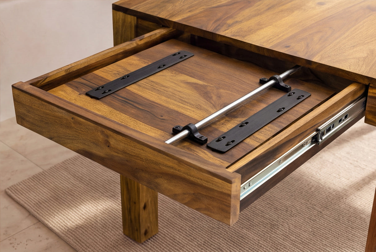 Dining table MAKASSAR 160-240cm extendable sheesham wood brown stone finish