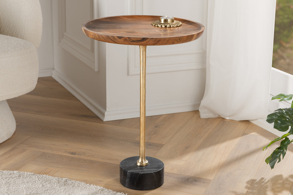 Side table TRAYFUL 55cm round 40cm cacia top and marble base