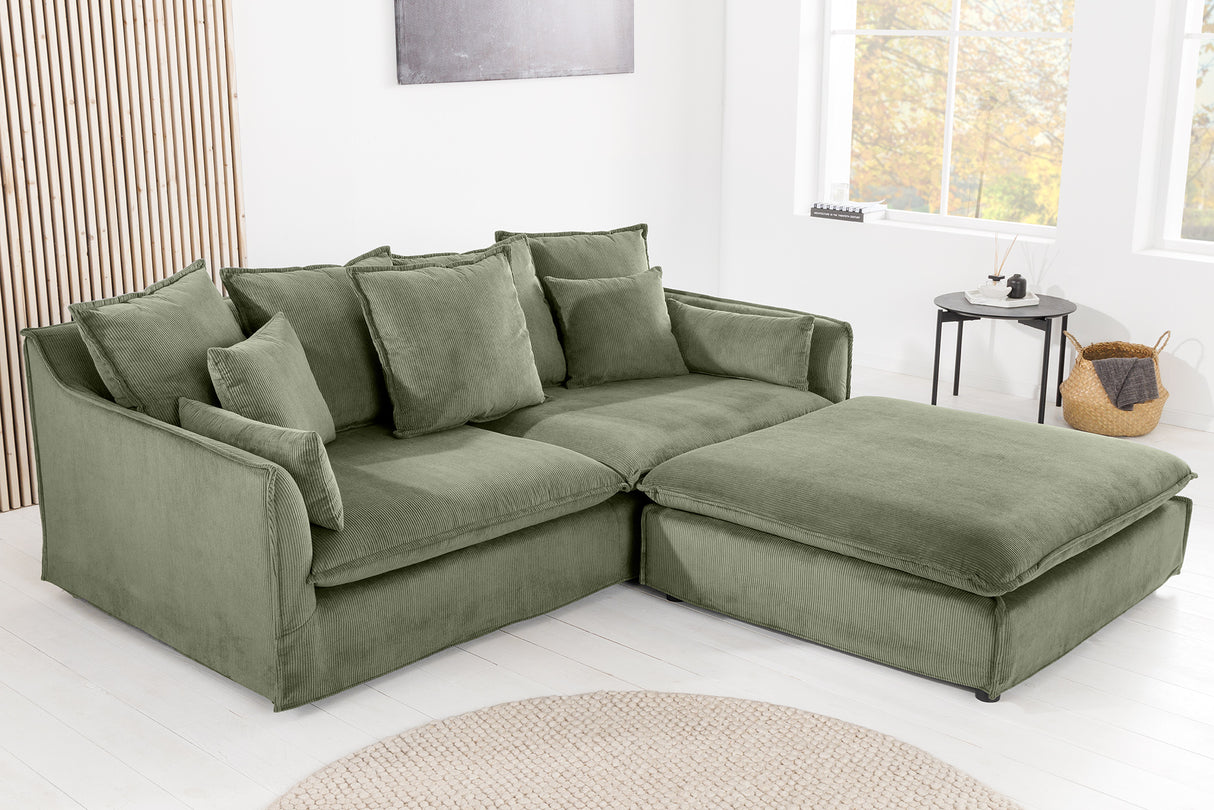 Sofa HEAVEN 200cm 3-Sitzer Federkern abnehmbarer Bezug Cord grün