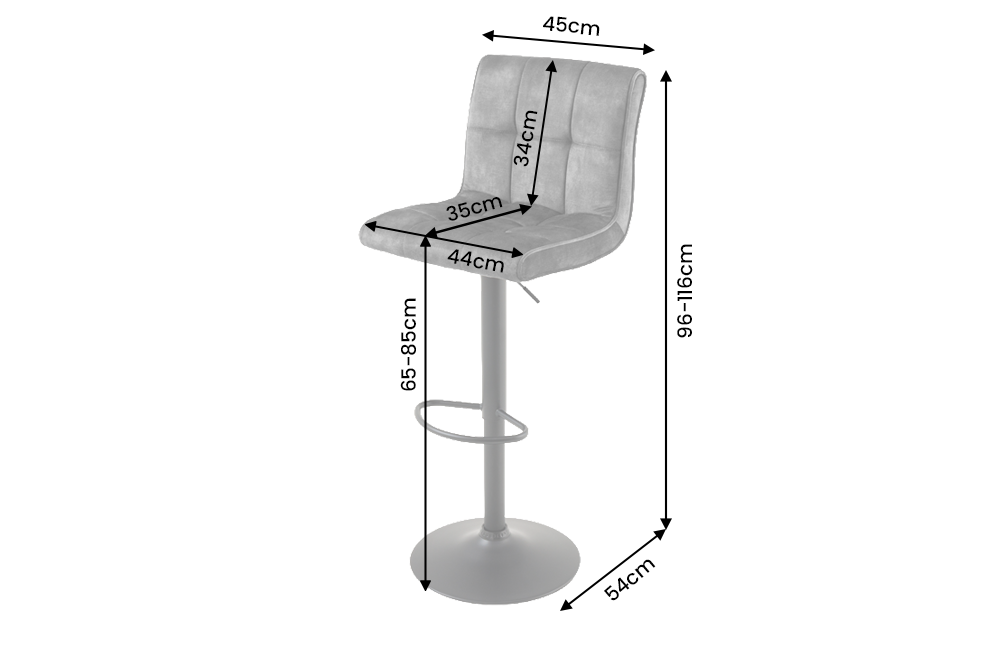 Bar stool MODENA 96-116cm height adjustable 360° rotatable velvet anthracite w/ black frame