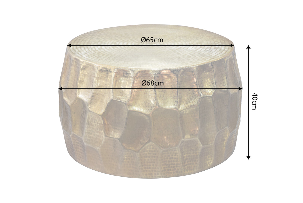 Couchtisch ORGANIC ORIENT 70cm mit Hammerschlag-Effekt durchgängig gold