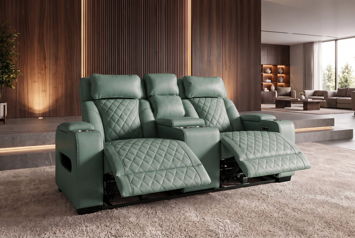 Cinema armchair HOLLYWOOD 2-seater electrically adjustable artificial leather sage