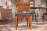 Chair MAKASSAR 80cm textured fabric grey and sheesham wood brown stone finish