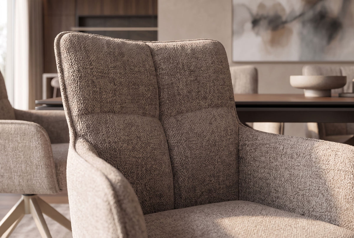 Drehstuhl LUGANO 360° Auto-Return-Funktion mit Armlehnen 150 Kg Belastbarkeit Chenille-Tweed taupe
