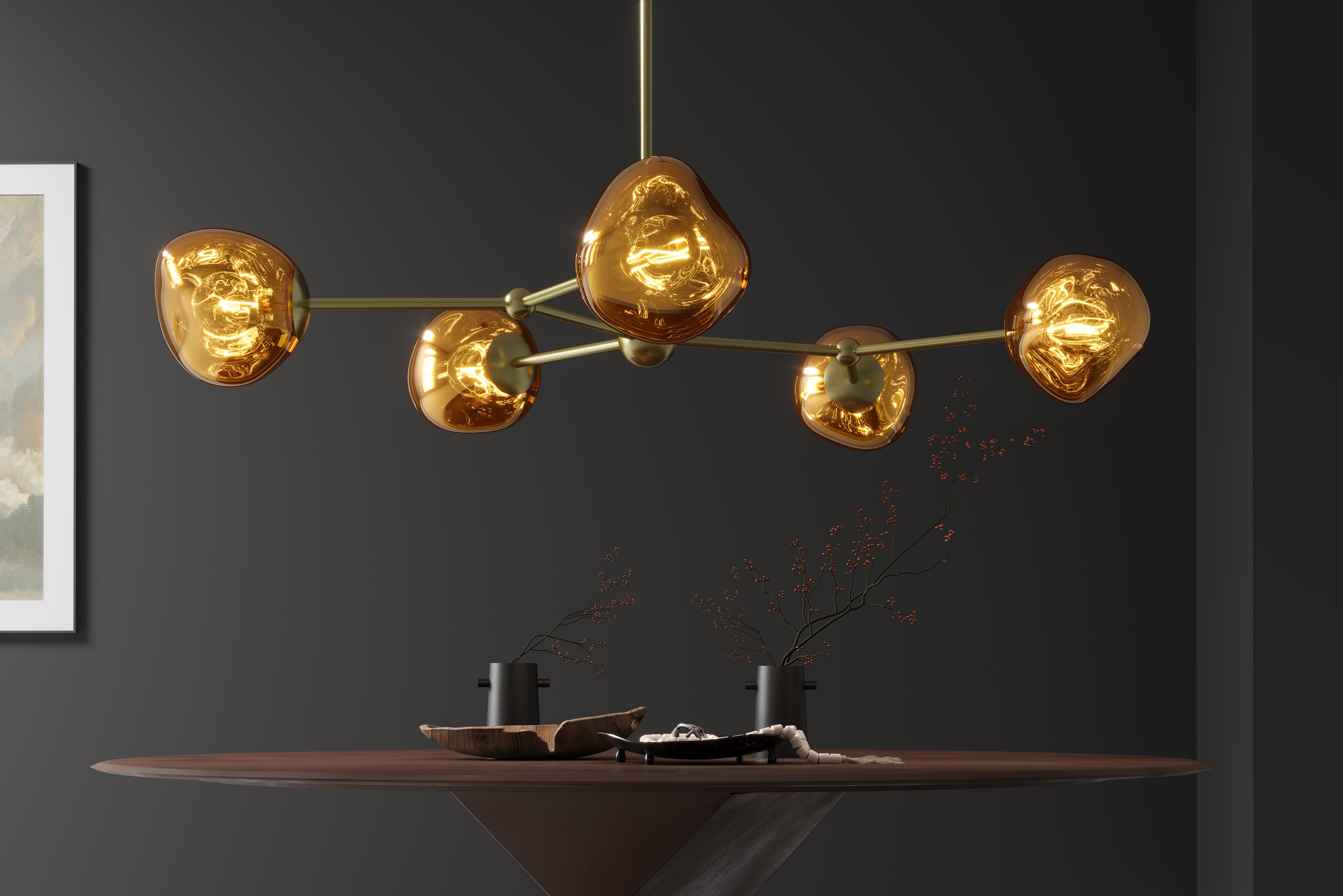Pendant lamp LIQUID DIAMOND 5 glass lampshades gold – Invicta Interior