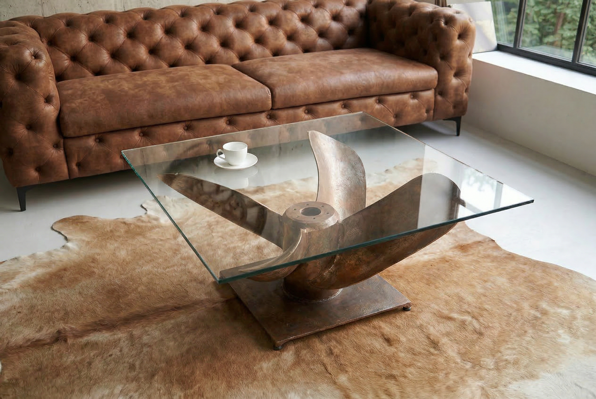 Couchtisch OCEAN 85cm Unterteil Antik Kupfer ohne Glasplatte