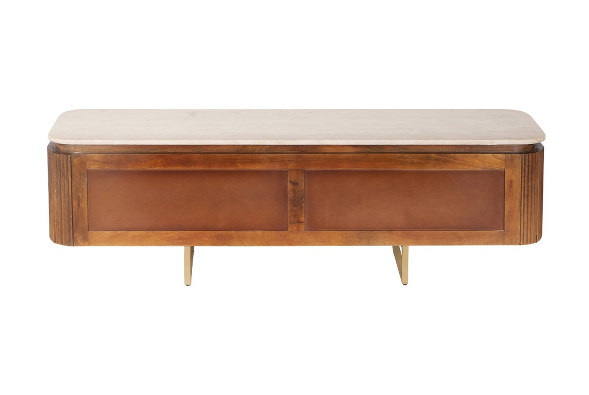 TV-Board GATSBY 160cm retro style mango wood travertine top brown gold