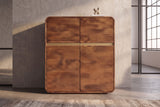 Highboard MONZA 120cm fluted front rounded edges mango wood brown w/ gold details