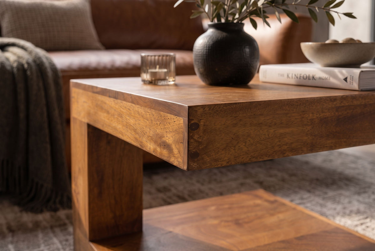 Couchtisch GIANT 45 cm mit Stauraum Mangoholz honigfarben braun