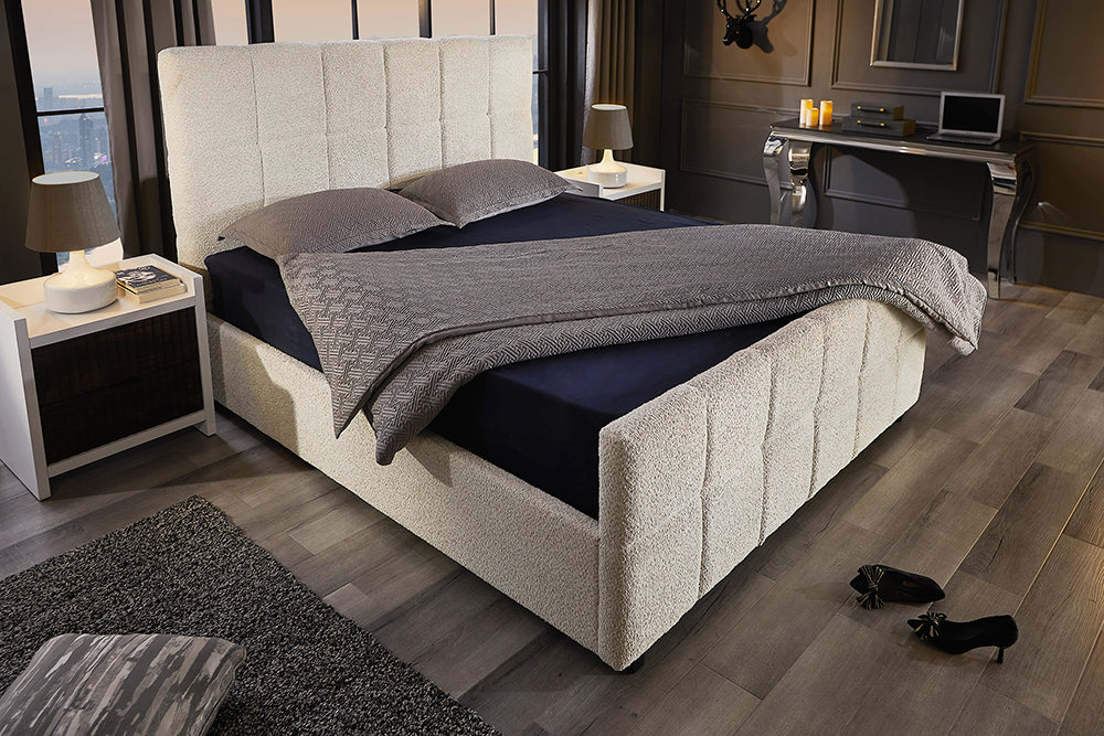 Bett PRESTIGE 180x200cm Bouclé cremefarben mit Stauraum