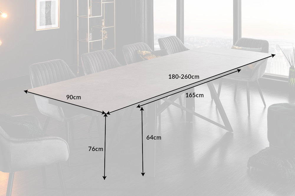 Esstisch ATLAS 180-220-260cm Zementoptik Keramik mit gehärtetem Glas