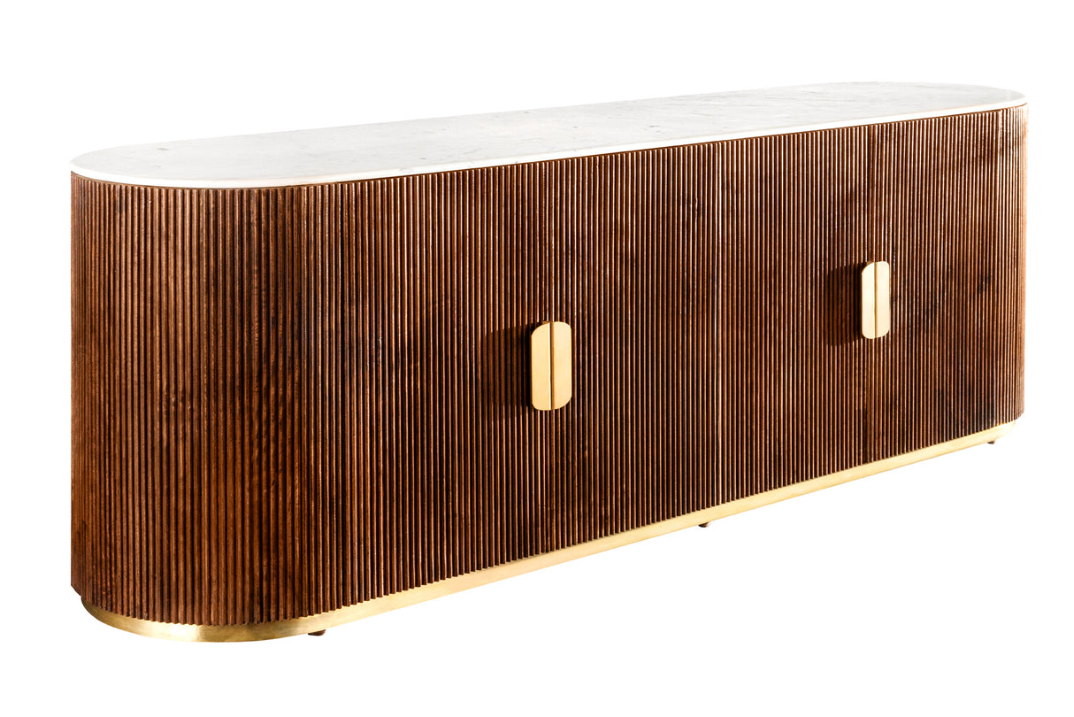 Sideboard GATSBY 180cm Mangoholz Marmorplatte weiß