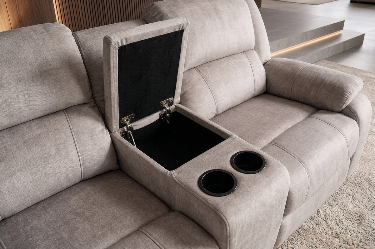 Kinosessel HOLLYWOOD 2-Sitzer Relaxfunktion mit Stauraum Samt champagner beige