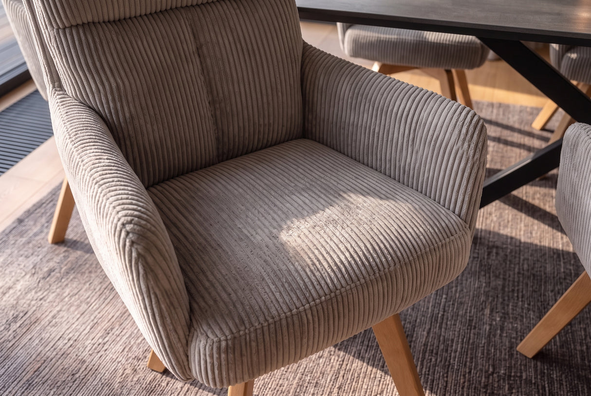 Drehsessel BIG GEORGE 360° drehbar Buchenholzrahmen m. Armlehnen Federkern Cord Greige