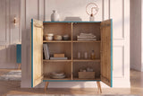 Highboard AURUM 120cm textured front gold circle accent mango wood turquoise gold metal feet