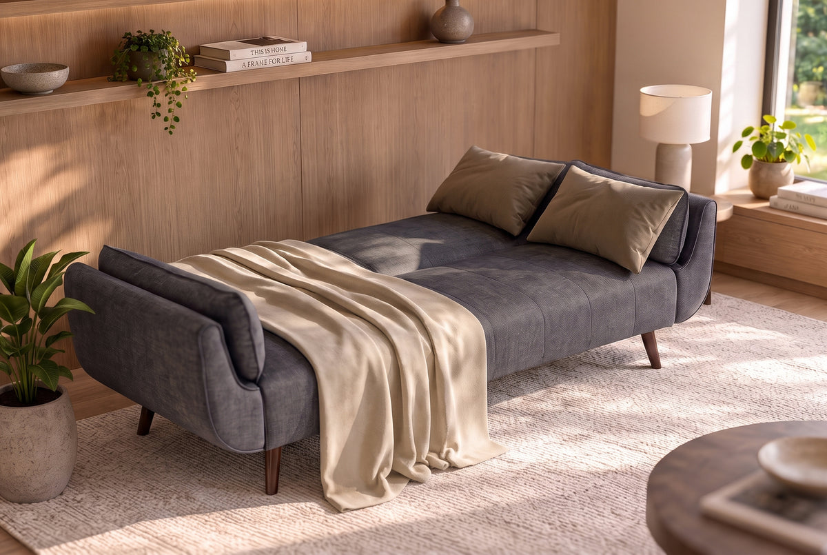 Sofa bed DIVANI 220cm 3-seater velvet grey