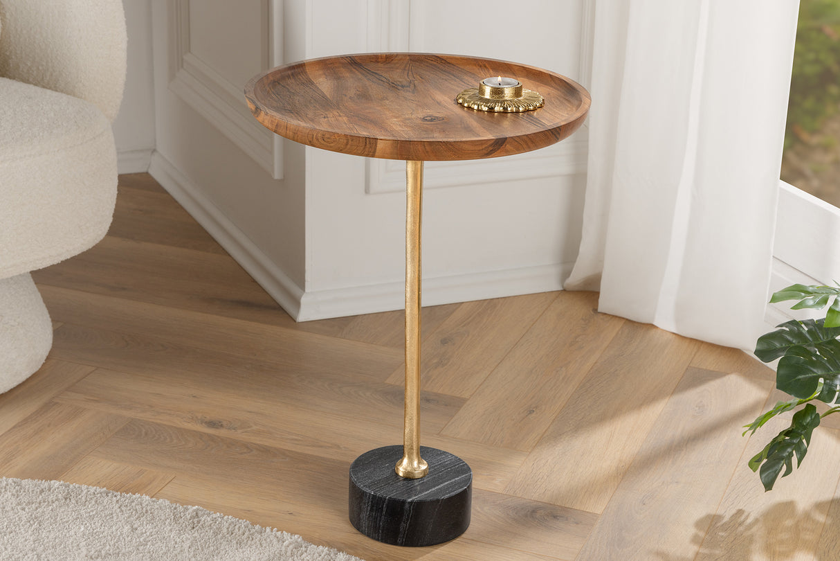 Side table TRAYFUL 55cm round 40cm cacia top and marble base