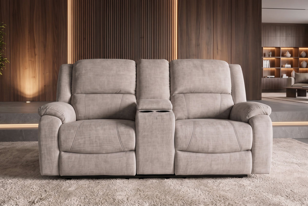 Kinosessel HOLLYWOOD 2-Sitzer Relaxfunktion mit Stauraum Samt champagner beige