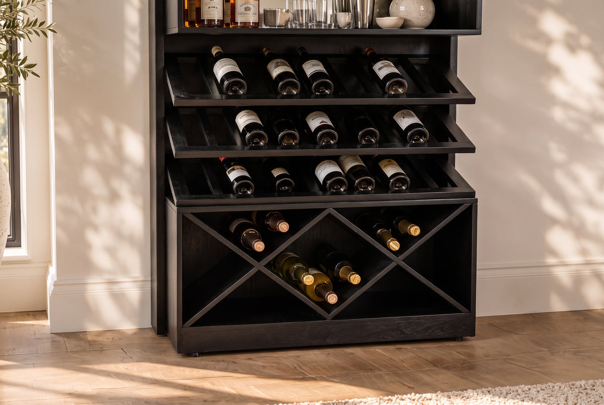Bar cabinet SCORPION 160cm w/ mirror mango wood black