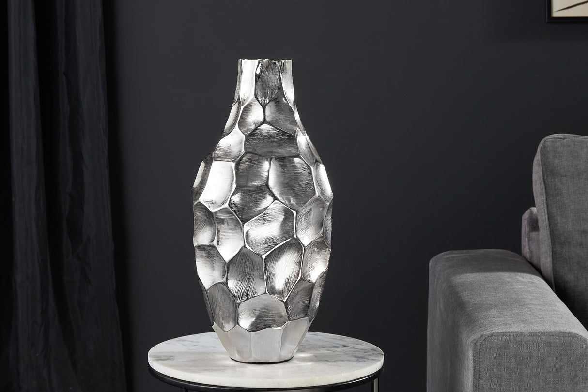 Vase ORGANIC ORIENT 45cm mit Hammerschlageffekt silber