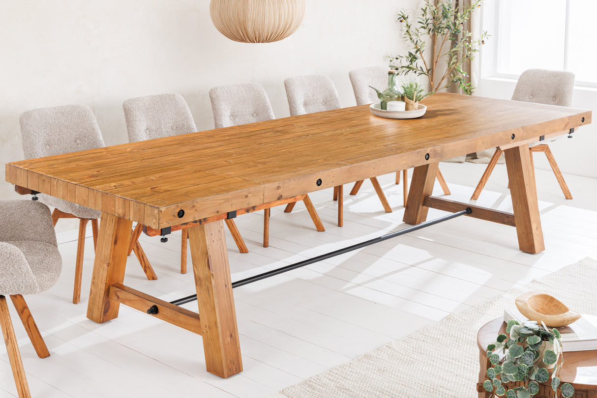 Dining table FINCA 300-400cm extendable pine wood 80mm vintage brown