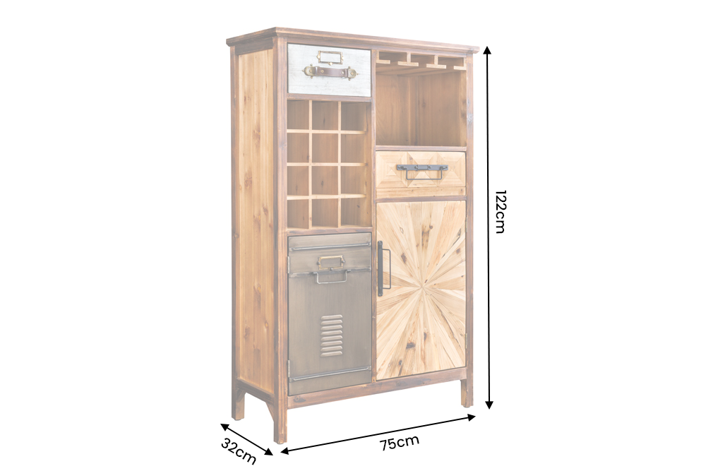Bar cabinet ATELIER 120cm pine wood vintage brown