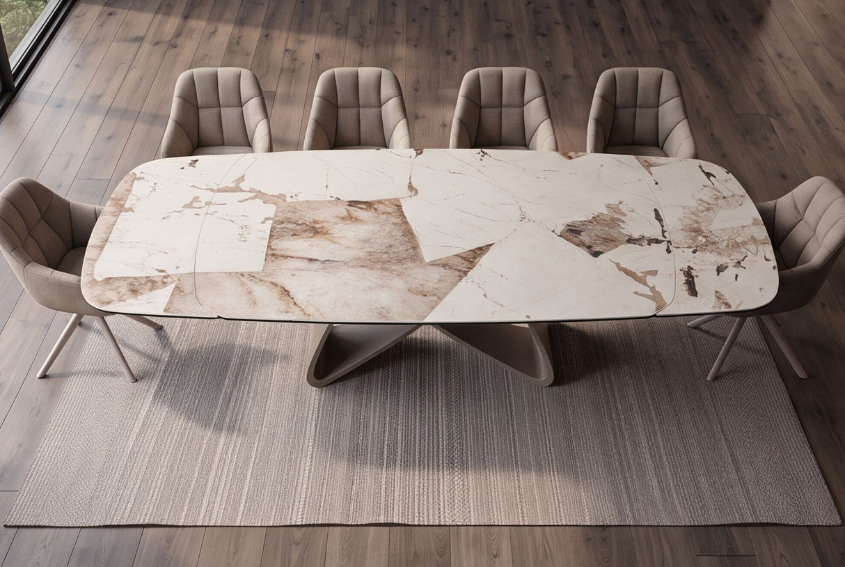 Dining table INFINITY 180-220-260cm boat-shaped extendable italian patagonia ceramic white brown