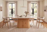Dining table UNIQUE 200cm oval oak wood verneered w/ travertine top pedestal base