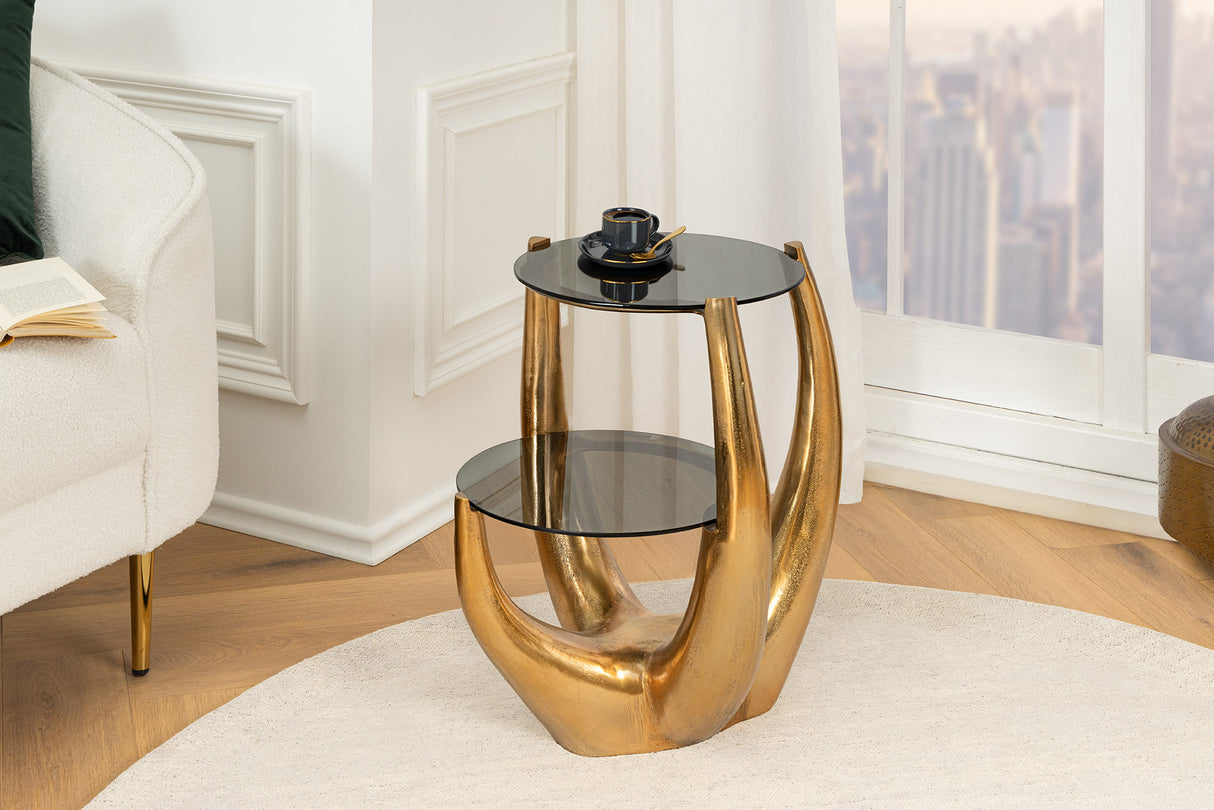 Side table LEVELS 50cm frame gold tempered glass top black