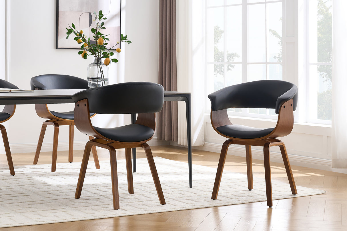 Stuhl ORGANIC Kunstleder schwarz und Walnussholzoptik