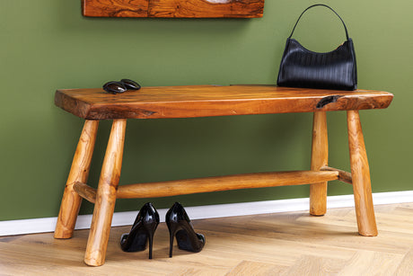 Bench ROOT 100cm teak wood natural brown w/ wooden strut