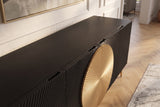Sideboard AURUM 180cm textured front gold circle accent mango wood black gold metal feet