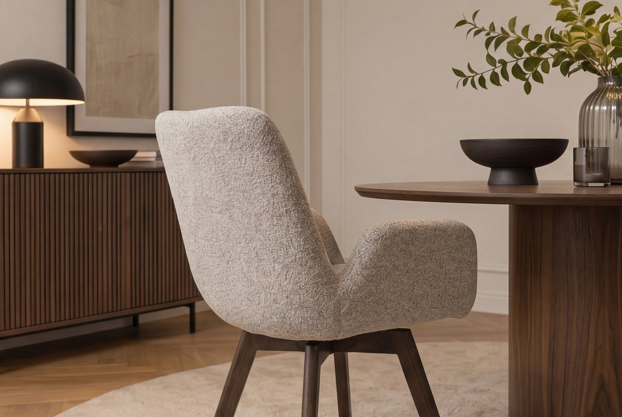 Stuhl BALTIC drehbar 360° mit Armlehnen Bouclé-Tweed soft taupebraun