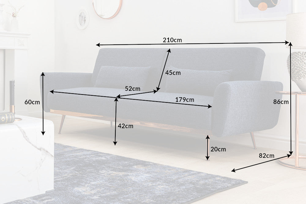Canapé-lit BELLEZZA 210cm tissu texturé bleu