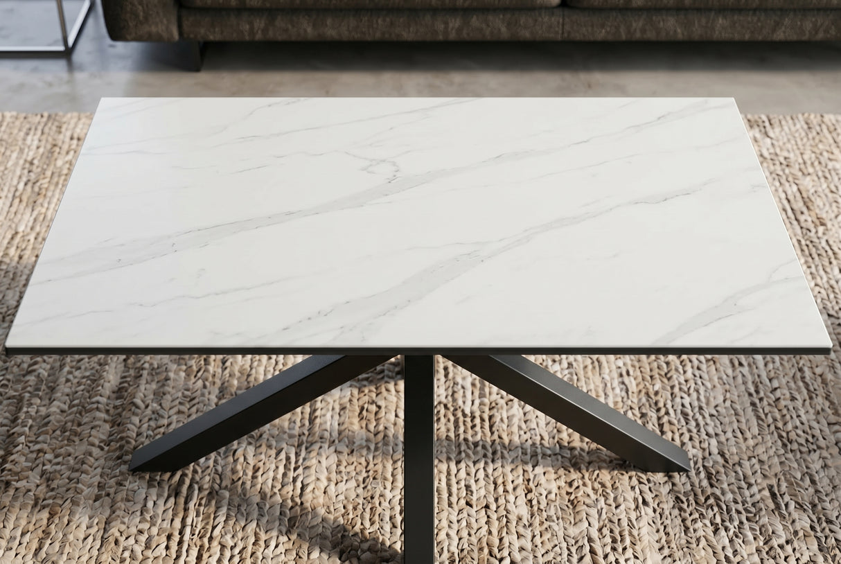 Coffee table GALAXIE 100cm w/ star frame ceramic white