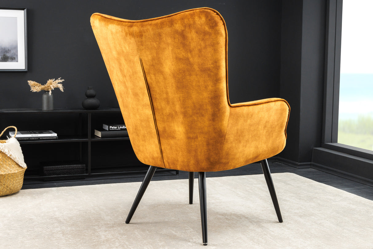 Armchair SCANDINAVIA with armrests velvet mustard yelllow