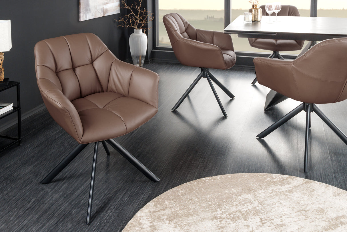 Swivel chair PAPILLON rotatable 180° with armrests Leather brown black