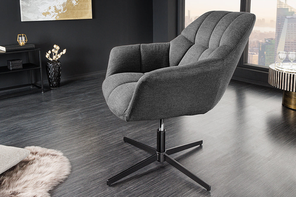 Armchair PAPILLON 83-90cm rotatable 360° flat woven fabric anthracite