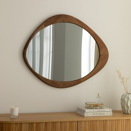 Wall mirror ORGANIC 90cm massive wood walnut wood look