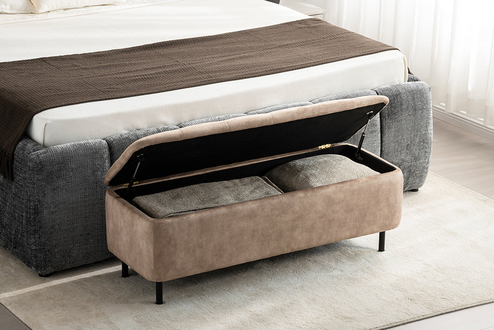 Sitzbanktruhe EN VOGUE 120cm mit Stauraum Samt beige