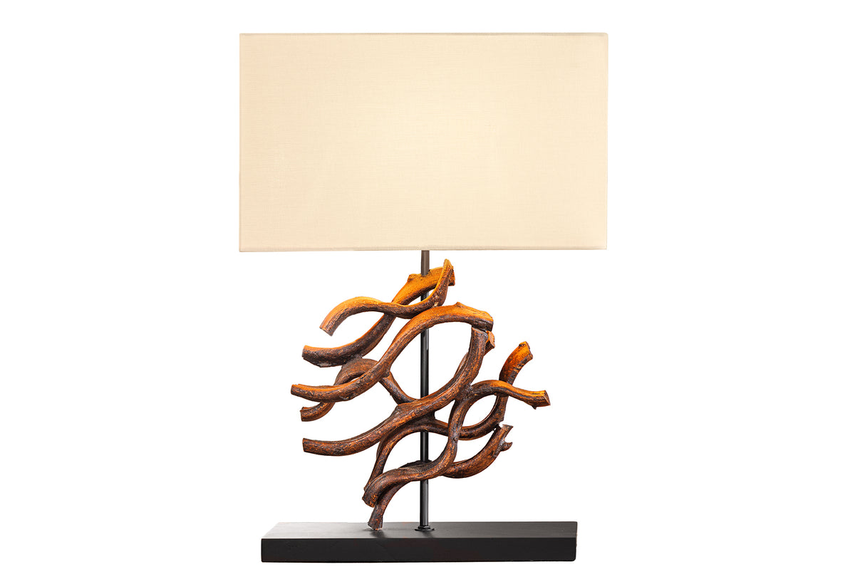 Table lamp THE WAVE 60cm teak wood lampshade beige