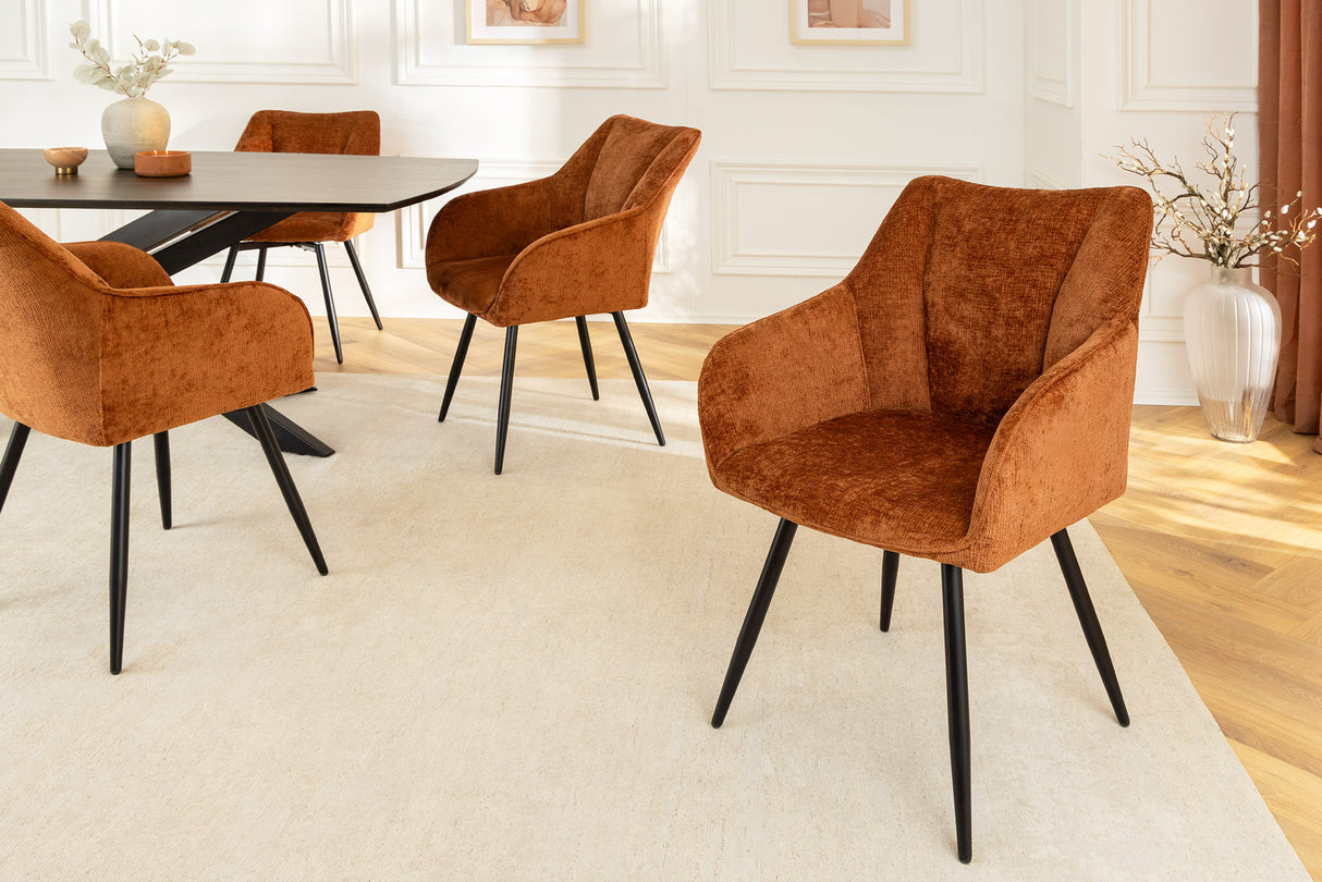 Swivel chair AVIGNON 360° w/ armrests chenille fabric rust brown and black legs