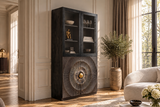 Highboard GOLDEN SUNSET 180cm 3D w/ glass doors mango wood black gold
