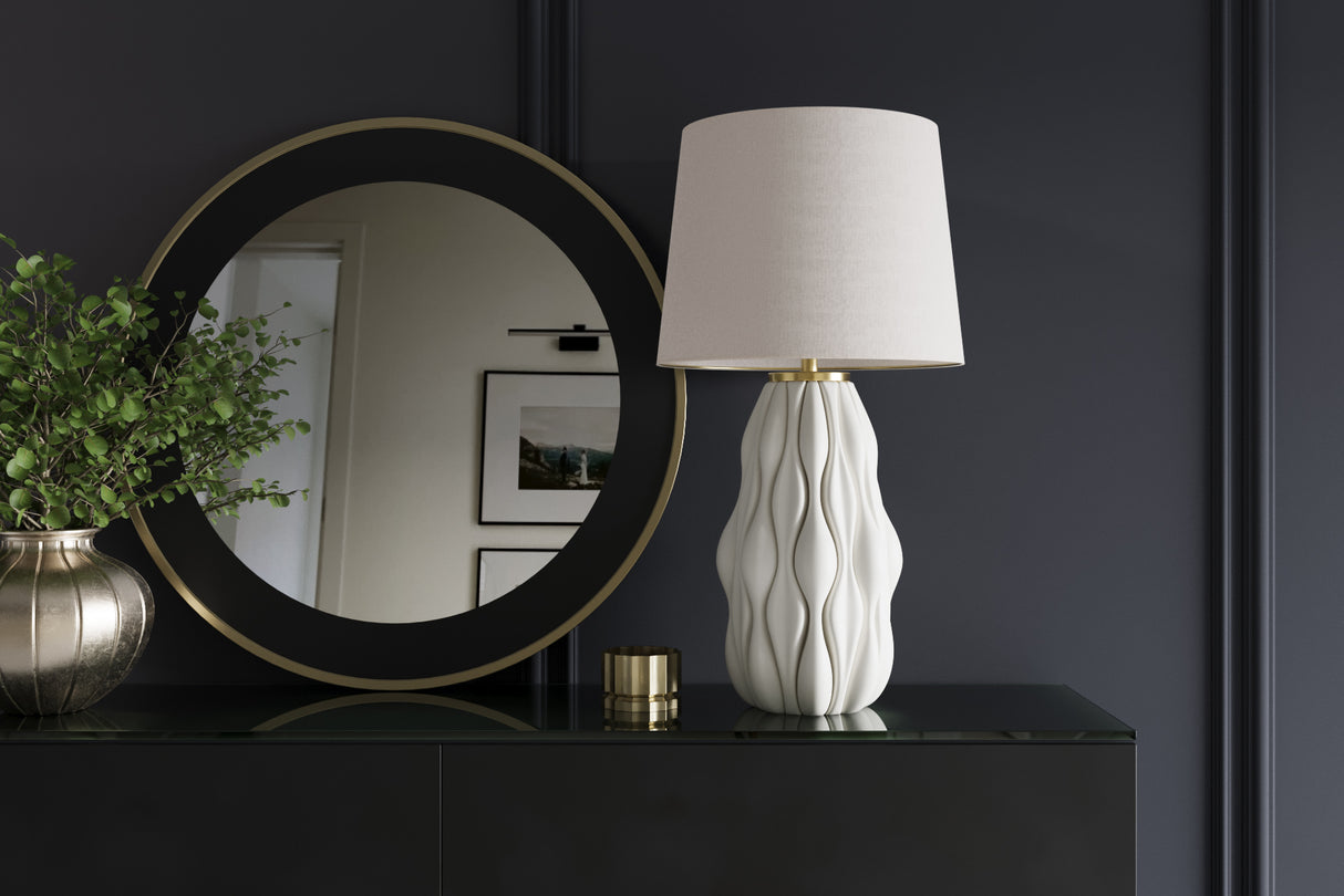 Tischleuchte ELEGANCIA 65cm weiß Lampenschirm Keramik weiß golden