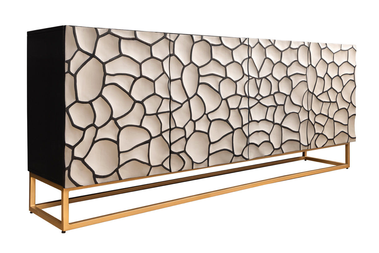 Sideboard VULCANO 180cm 3D Mosaik Mangoholz schwarz weiß